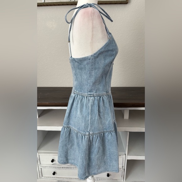 New Alice & Olivia Jeans Denim Dress Shanti Mini Tiered Women's Size 6 B - Picture 4 of 10